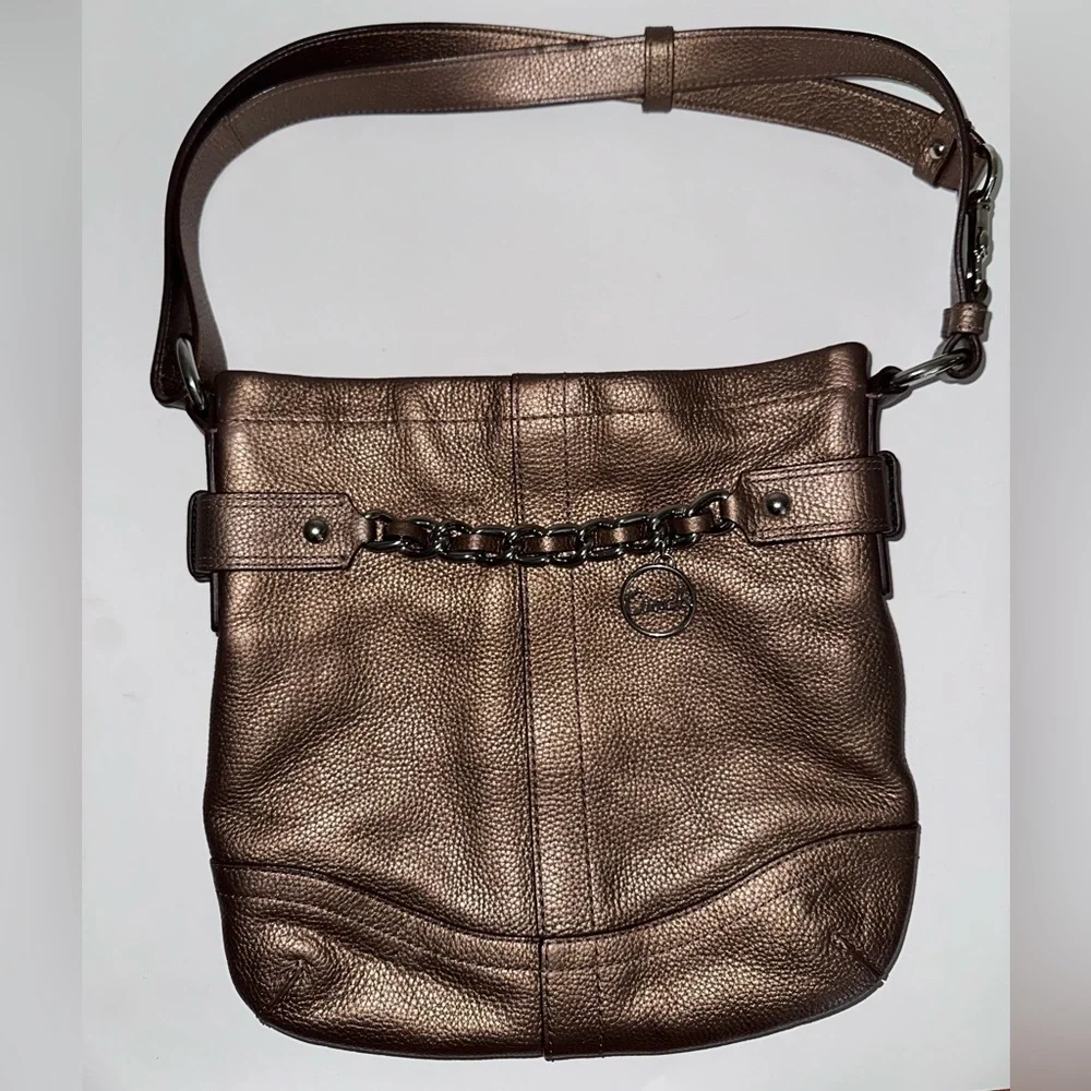 Vintage Coach North South Bronze Tote with Chain
